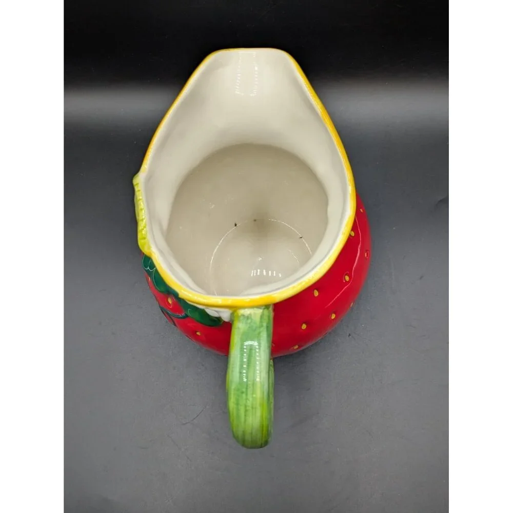 Sur La Table Ceramic Strawberry Shaped Pitcher Water Lemonade Red Green 7.5